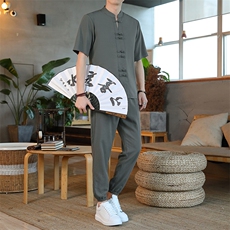 风短袖套装休闲宽松夏季男装复古潮流男士汉服唐装ZT2302-P78，男装T恤，星座1105-3