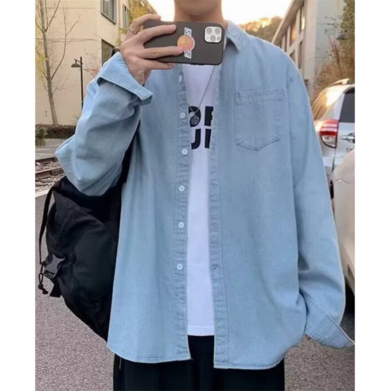 秋季港风牛仔衬衫男宽松休闲工装衬衣外套多口袋上衣服C1101，男装衬衫，星座1116A（原606A-3）