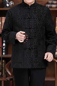 秋冬新款中青年唐装男长袖夹克外套加绒棉服YD735-常规145加绒165图片