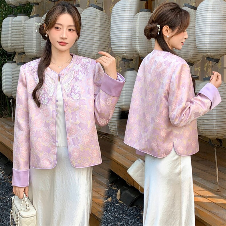 2026年春季新中式高级感g风提花刺绣圆领外套,女装短外套,超帛
