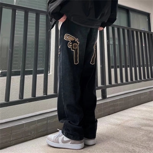 刺绣牛仔裤男宽松直筒裤K8071P44图片