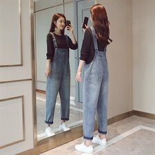 小脚裤潮流拼接气质九分裤2021年秋季吊带连体裤高腰，女装连体裤，布衣桑