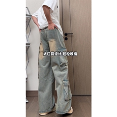 大口袋装饰美式复古街头牛仔裤多口袋设实用百搭时尚长裤K666TP65，男装牛仔裤，电商A102B