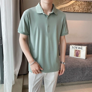 夏季纯色POLO衫翻领男士时尚百搭t恤轻熟商务短袖通勤男装上衣图片