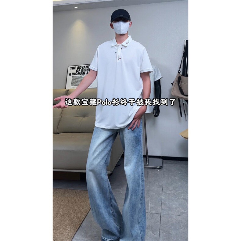 领口花卉刺绣POLO衫时尚休闲短袖，A061-AT01533-特P35-视频截图,男装T恤,电商A061