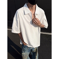 300克重磅双纱纯棉宽松纯色打底衫POLO衫拉链T恤男RH5039-特P35，男装T恤，星座610B-1
