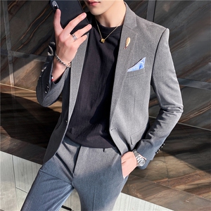 休闲小西装男外套韩版潮修身帅气西服套装发型师英伦风高档两件套图片
