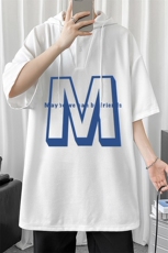 LD54260-P45连帽短袖t恤男大码胖子带帽五分袖中袖，男装T恤，电商A040