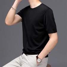 M9160502021夏季新款桑蚕丝T恤衫男纯色透气短袖白搭男装，男装T恤，电商B360