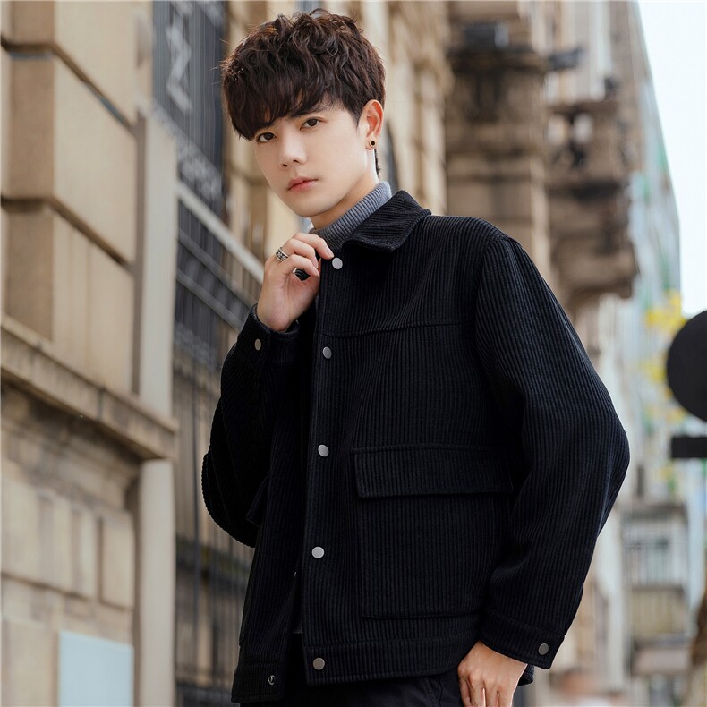 男士灯芯绒夹克春秋宽松复古翻领外套短款休闲上衣2199-P180控348，男装夹克，电商A355（原A415）