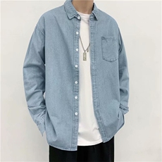 牛仔衬衫男长袖韩版潮流帅气工装衬衣宽松日系休闲外套CS225-P45，男装衬衫，星座1008
