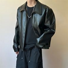 秋季新款短款夹克皮衣潮男设计感上衣外套A351-AP2595-P100，男装皮衣，电商A351