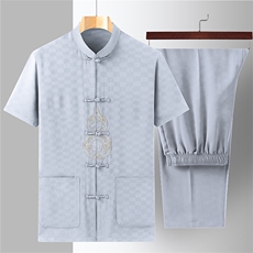 风男士套装衣服短袖唐装汉服夏季葫芦绣两件套t恤CM2805-P98，男装民族服装，星座1105-3