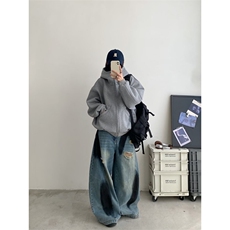 男女同款情侣装可爱瞌睡猫拼色开衫减龄软妹学生耳朵连帽春秋外套，女装短外套，星座506A