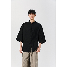 8XL-M风大码夏短袖衬衫男外套棉麻七分袖上衣CS505P60控78，男装衬衫，电商D206-1