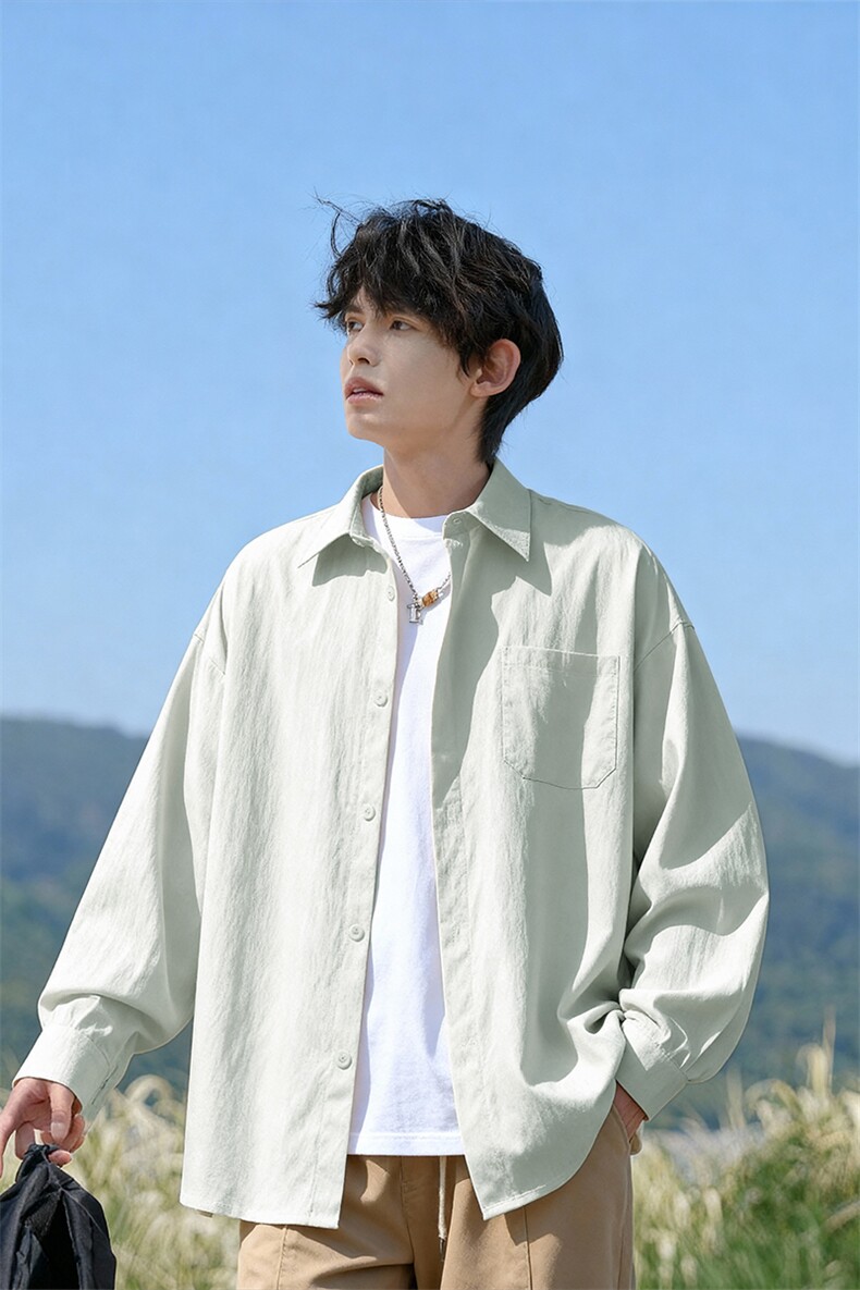 2026春季新款翻领口袋设计男宽松长袖衬衫C6370特P30建议零售价78,男装衬衫,电商A001