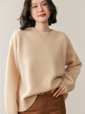 秋季新款圆领针织衫时尚休闲百搭，女装针织衫/毛衣，鸥蕊娅羊绒