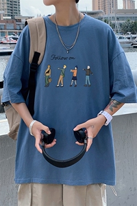 DX17043-P20 纯棉短袖t恤男大码半袖打底衫宽松体恤衫 港风图片