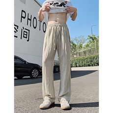 3015#-P45肌理感亚麻冰丝休闲裤男女夏季宽松速干直筒阔腿长裤，男装休闲裤，电商A178