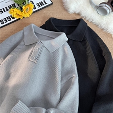 M918-特P50polo领毛衣男秋冬季日系纯色翻领针织衫韩版潮流外套，男装针织衫/毛衣，电商D310B