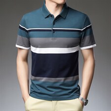 短袖T恤POLO衫2023夏季上衣新款中青年男士体恤翻领休闲条纹男装，男装T恤，电商B212（原钱塘6029）