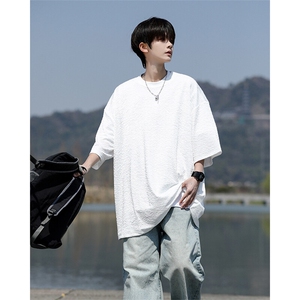 8XL-M 特大码短T恤泡泡袖肌理感冰丝短袖衬衫上衣五分袖DX322P25图片