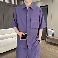 DT253-P752025夏季冰丝薄款短袖衬衫短裤两件套，男装牛仔裤，星座507A（原星座306B-2）