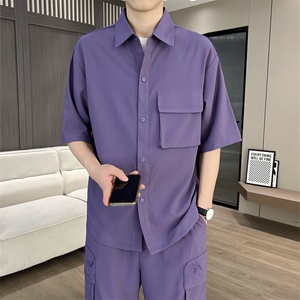 DT253-P75 2025夏季冰丝薄款短袖衬衫短裤两件套图片