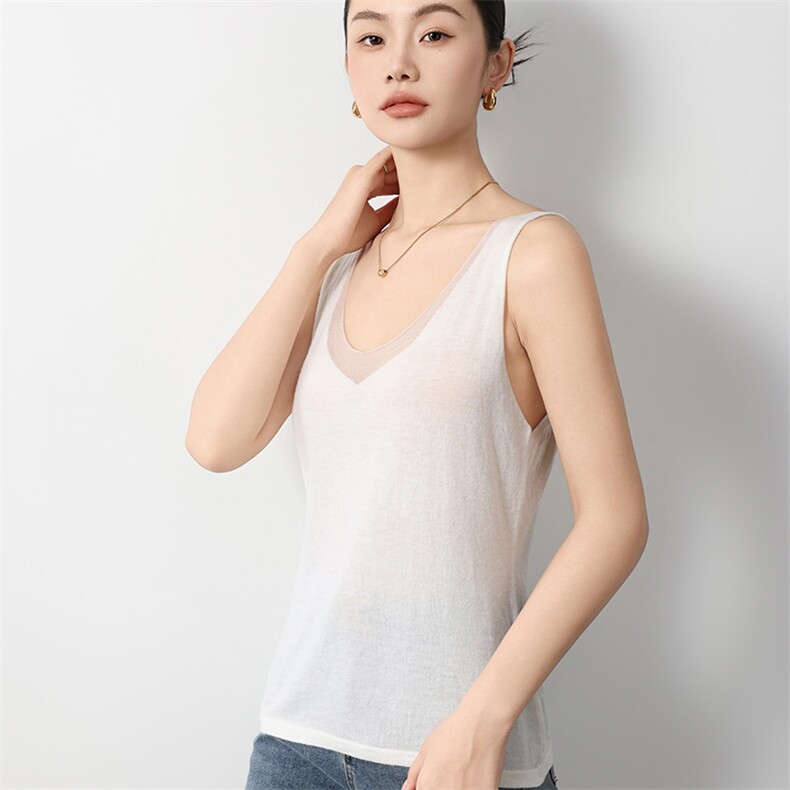V领拼接套头无袖纯色显瘦百搭针织背心2024年秋季，女装背心吊带，庆大羊绒