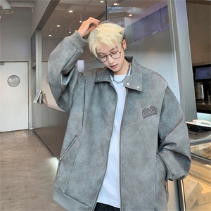 XJ416-特85控148 秋季PU皮衣外套男机车服字母刺绣大码宽松夹克图片