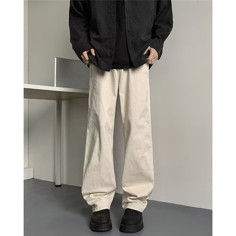 简约纯色水洗纯棉工装裤男直筒潮ins宽松阔腿休闲百搭长裤A641-2,男装牛仔裤,星座506