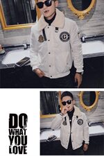 冬季社会小伙痞帅羊羔毛翻领机车飞行服棉衣外套M1195-P128控165，男装棉衣，星座308A