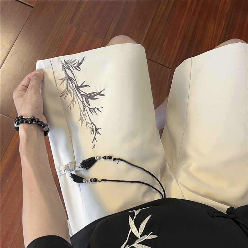抖音品质夏新款风新中式竹叶刺绣五分裤B315-K24068-特p30控58图片