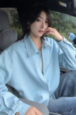 松弛极简蓝白条纹翻领开衫大码短款长袖夹克男J5284-特P58控108，男装夹克，电商A001-1