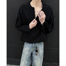 405A高街美式领口拉链金属扣装饰长袖T恤CT2469-P45控68，男装T恤，星座405A