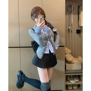 学院风春季穿搭设计感拼接假两件衬衫女大码胖mm气质修身辣妹上衣