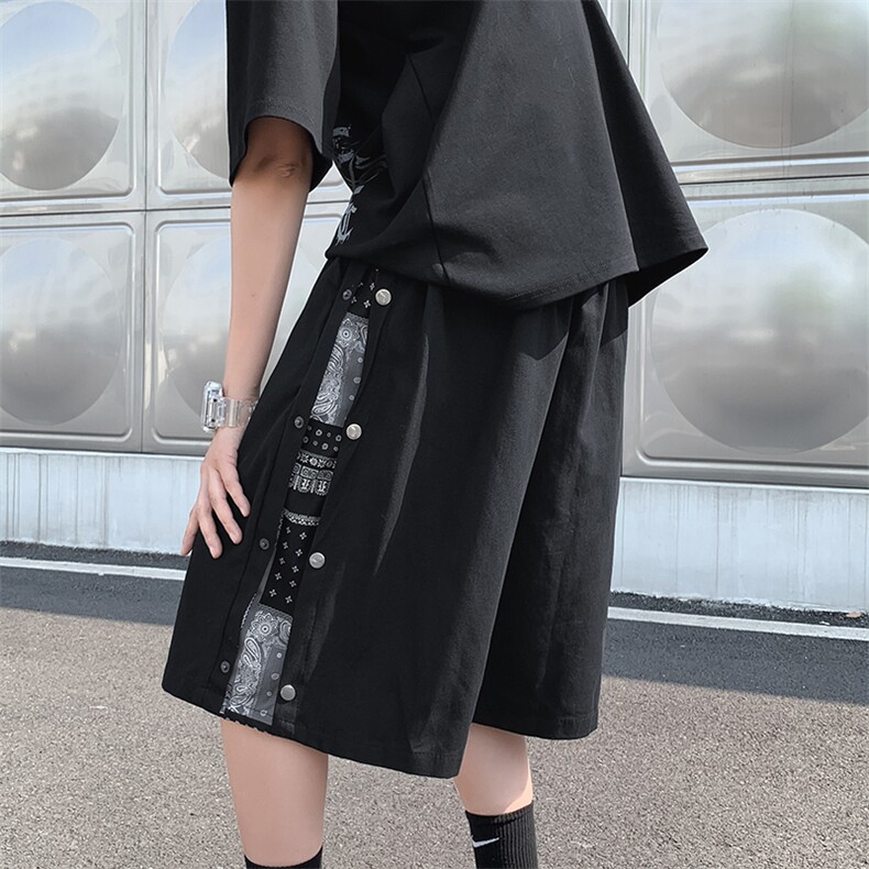2021排扣腰果花运动五分裤纯色短裤ins外穿拼接潮休闲裤K601-P30,男装休闲裤,星座512-2