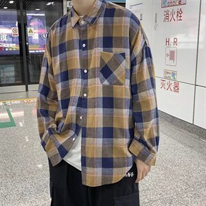 长袖格子衬衫春款男港风潮流C530P29图片