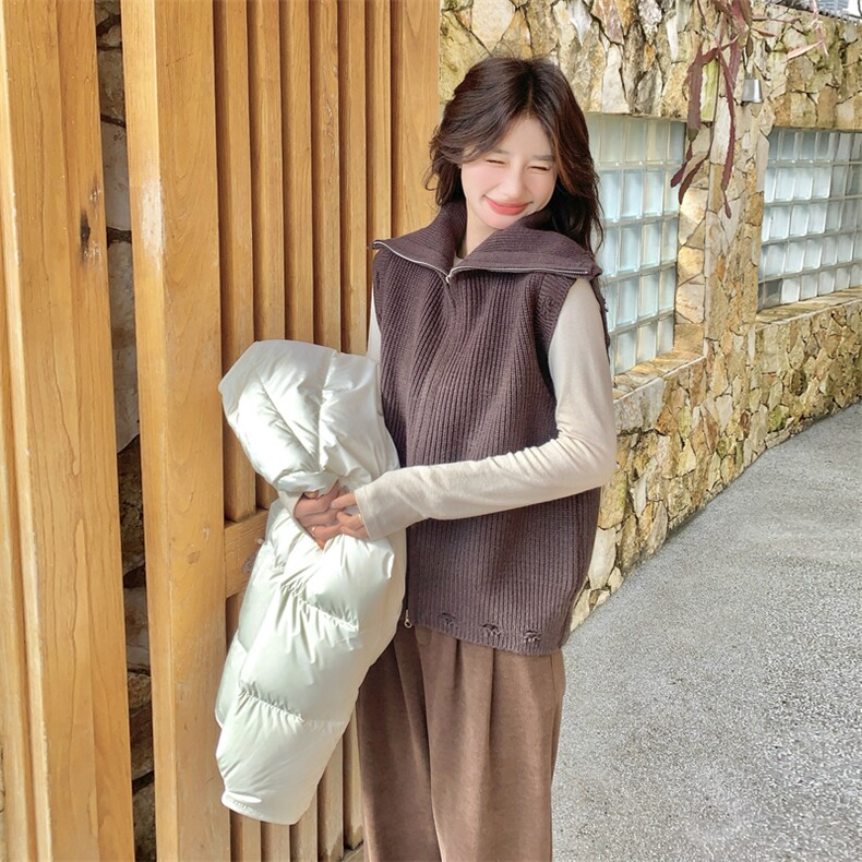 90绒大货已出，韩系毛线马甲+短款羽绒服套装P345K498,女装羽绒服,2C210