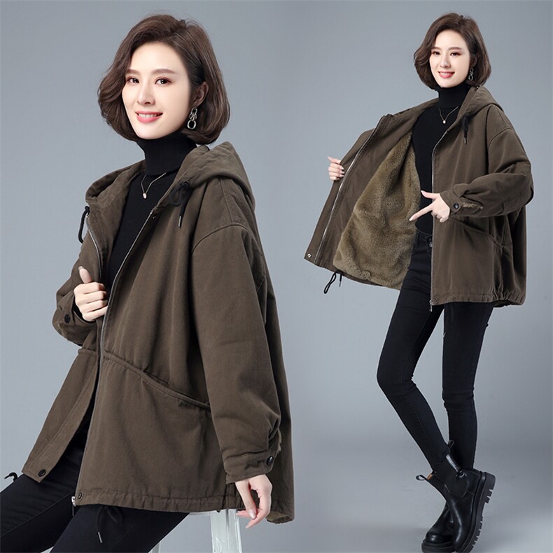 时尚宽松连帽加绒棉服女 保暖显瘦短款外套 冬季必备单品图片