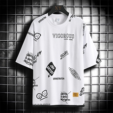 冰氧仿棉短袖网格挂拍体恤休闲百搭趣味印花男上衣TC3156-P25控48，男装T恤，星座717