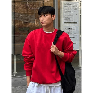 抖音得物高品质二开支持退换26春装美式男宽松曼巴纯色圆领卫衣,四十岁女人气质款搭配图片图片