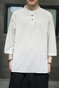 夏季风棉麻男装大码纯色短袖t恤男复古上衣QT6008-1/T064-P45图片