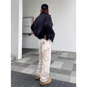 撞色拼接格子假两件夹克外套男女秋季翻领情侣开衫上衣图片