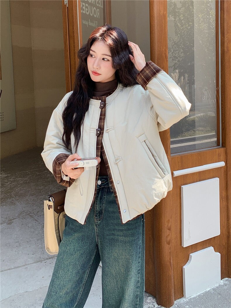韩系小个子撞色拼接羽绒棉衣女2025冬季新款女装短款棉服棉袄外套,女装棉衣/棉服,天丽