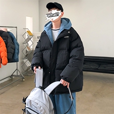 港风ins撞色拼接拼料厚款保暖连帽情侣棉服A071-Y281-P130，男装棉衣，电商A071