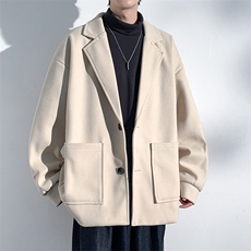 2025春款韩版大口袋单排扣夹克男西装领毛呢大衣大码外套J555-P80，男装毛呢大衣，电商A001