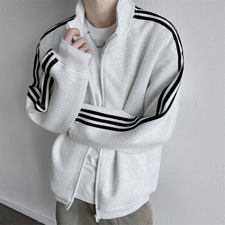 JK8820-P50美式复古条纹宽松百搭情侣夹克图片