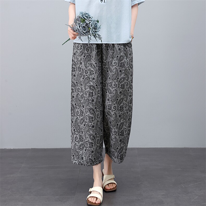 叶笙衣裤135复古水洗腰果花阔腿裤，女装牛仔裤，叶笙衣