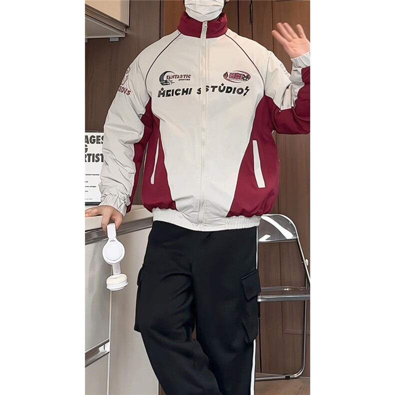美式立领机车服棉衣男冬季新款潮流痞帅复古撞色加厚休闲棉服外套,男装棉衣,星座226-1
